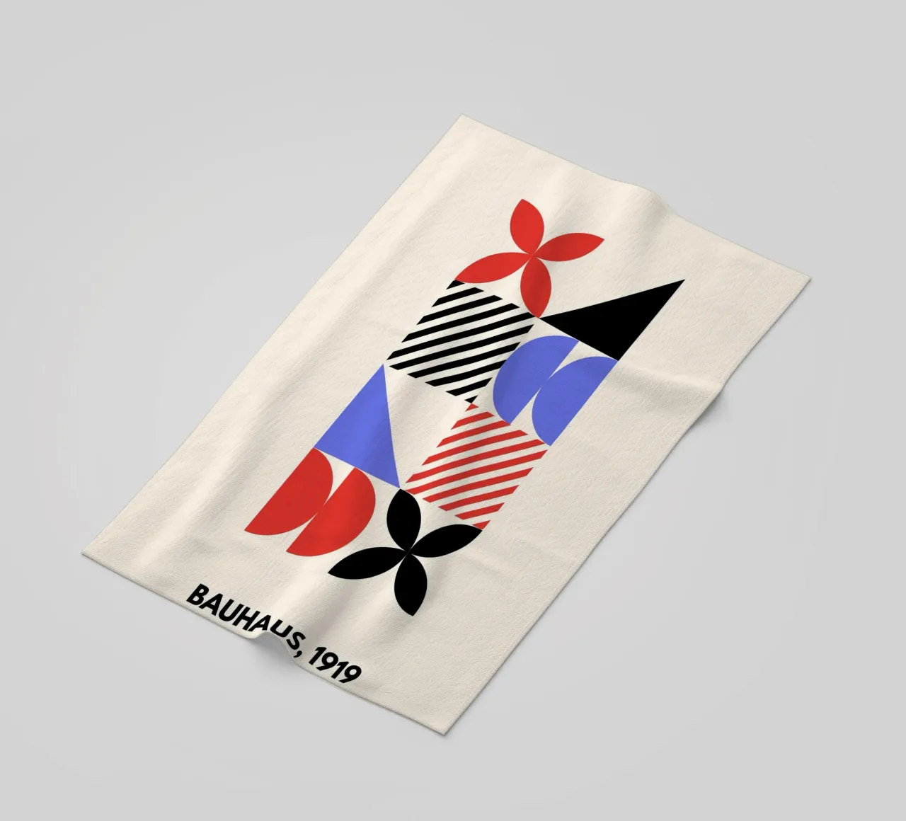 Bauhaus Shapes | Blue, Red & Black Abstract Art Print telo mare da PrintCessStudio
