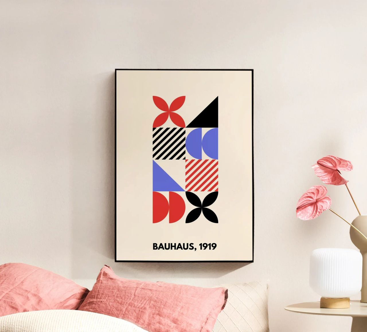 Bauhaus Shapes | Blue, Red & Black Abstract Art Print metacrilato de PrintCessStudio