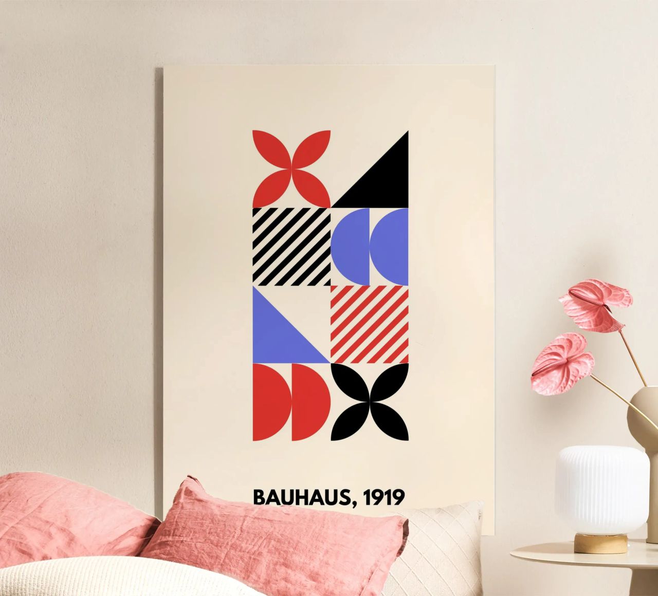 Bauhaus Shapes | Blue, Red & Black Abstract Art Print metacrilato de PrintCessStudio