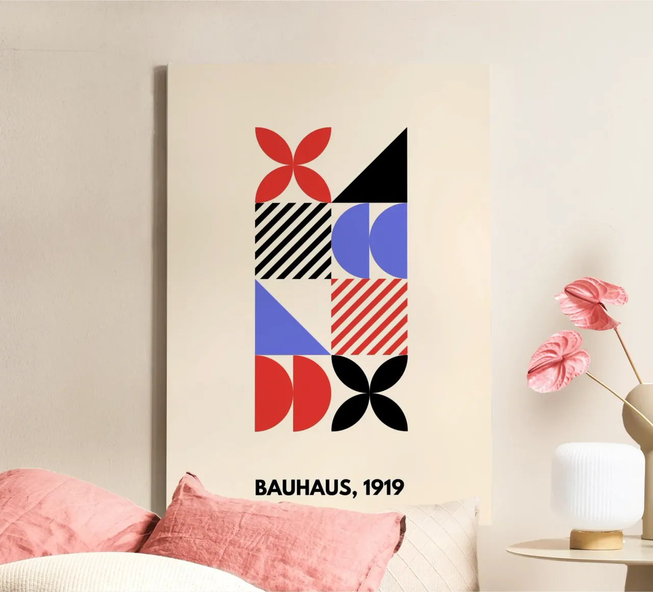 Bauhaus Shapes | Blue, Red & Black Abstract Art Print canvas with Floater frame by PrintCessStudio