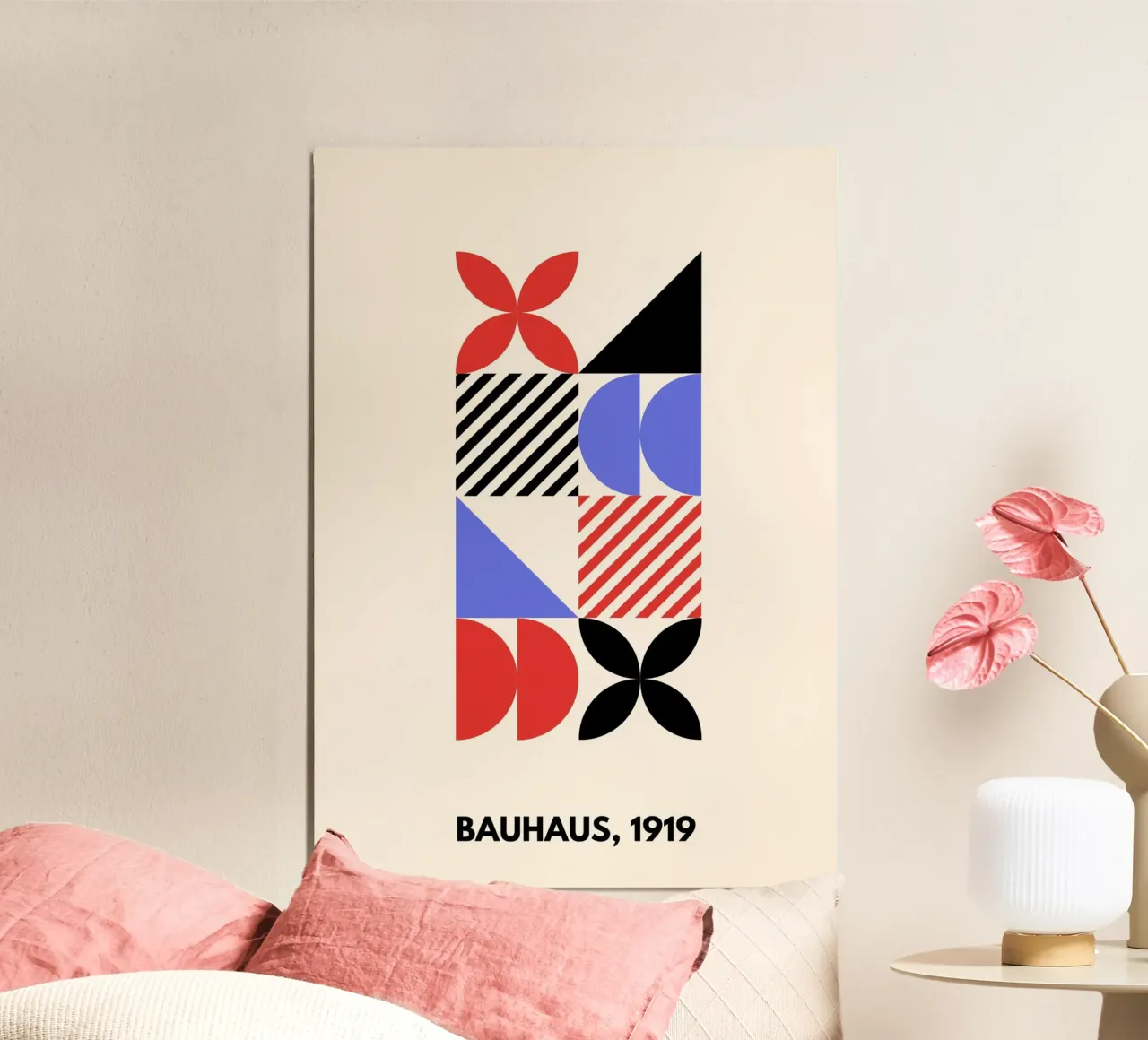 Bauhaus Shapes | Blue, Red & Black Abstract Art Print carta hahnemühle da PrintCessStudio