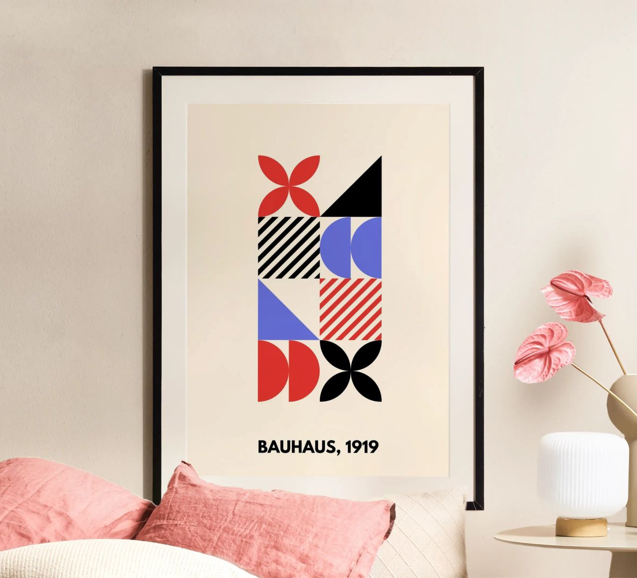 Bauhaus Shapes | Blue, Red & Black Abstract Art Print hahnemühle de PrintCessStudio