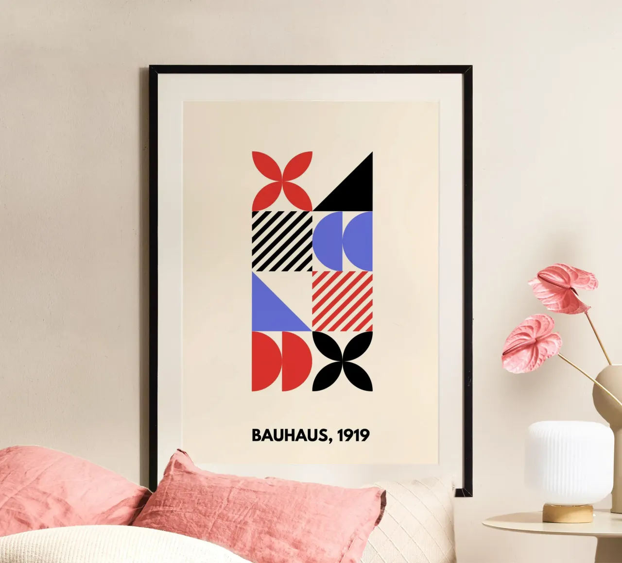 Bauhaus Shapes | Blue, Red & Black Abstract Art Print carta hahnemühle da PrintCessStudio