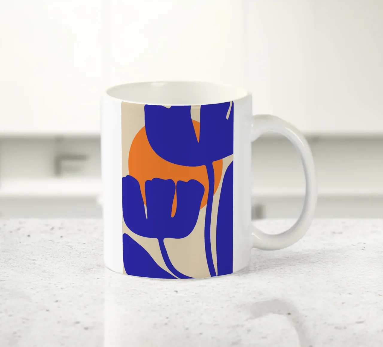 Blue Blossom | Floral & Botanical Art Print with Orange Sun tazza in ceramica da PrintCessStudio