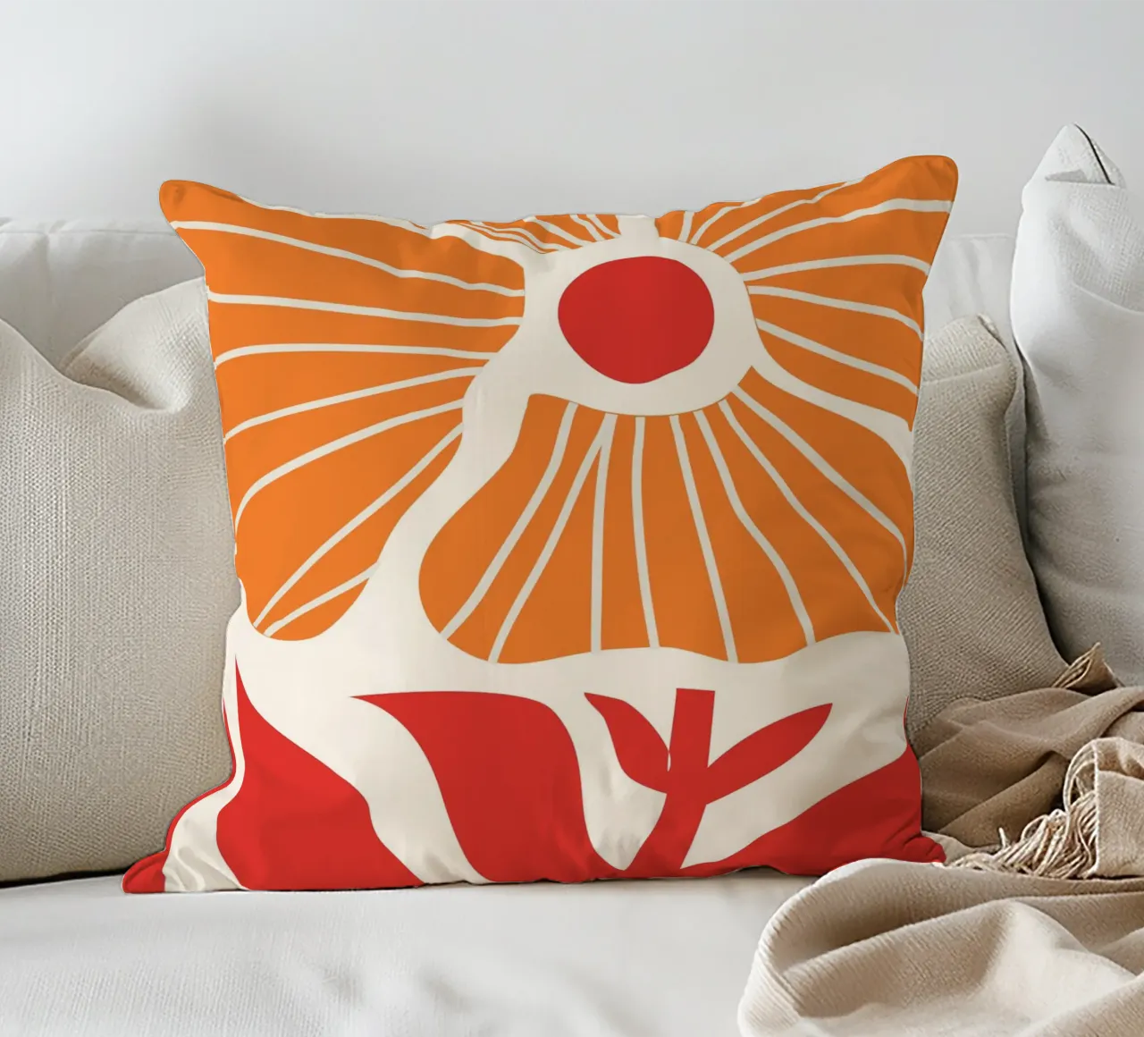 Abstract Poppies | Modern Orange & Red Art Print cuscino da PrintCessStudio