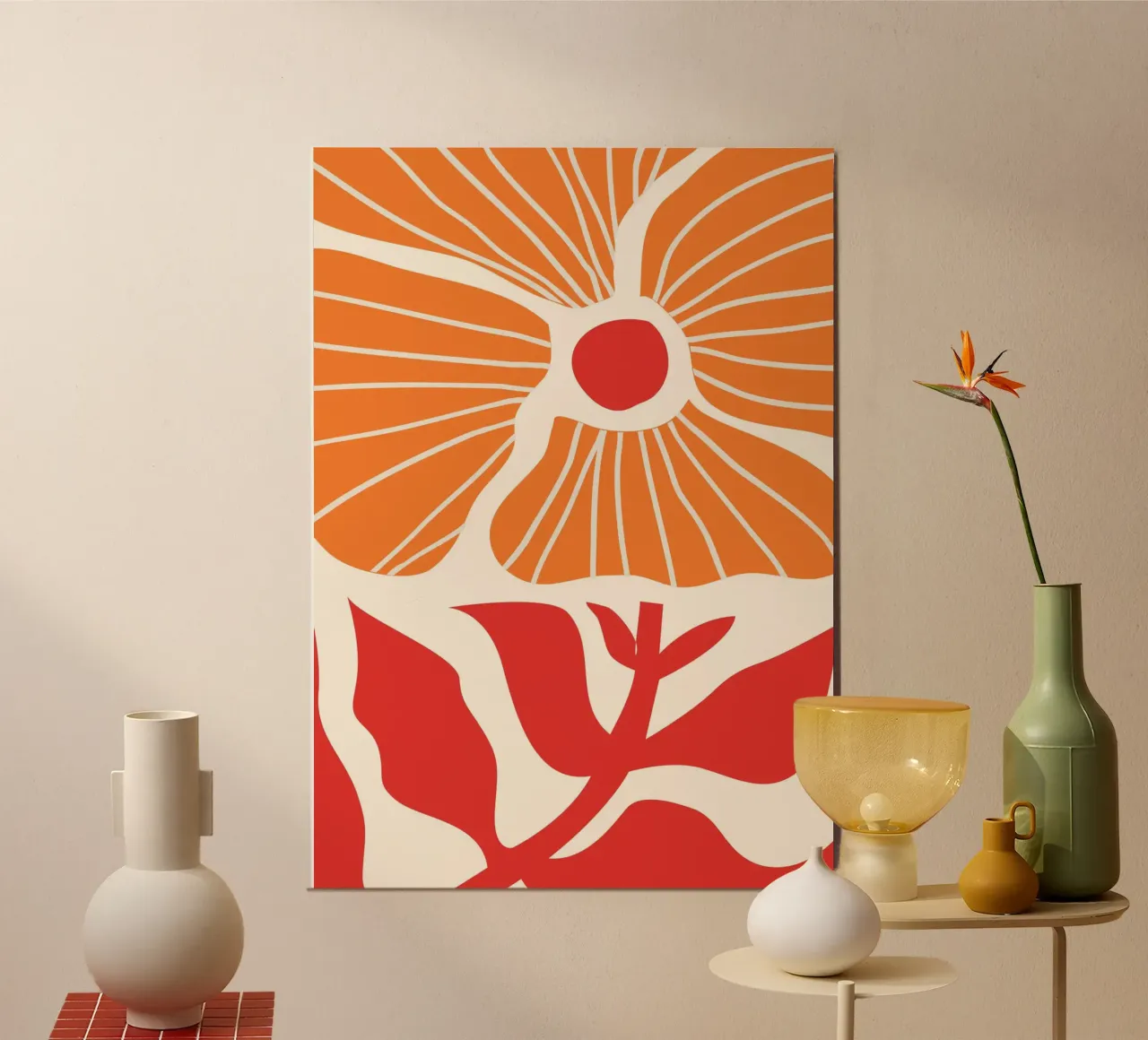 Abstract Poppies | Modern Orange & Red Art Print pannello forex da PrintCessStudio