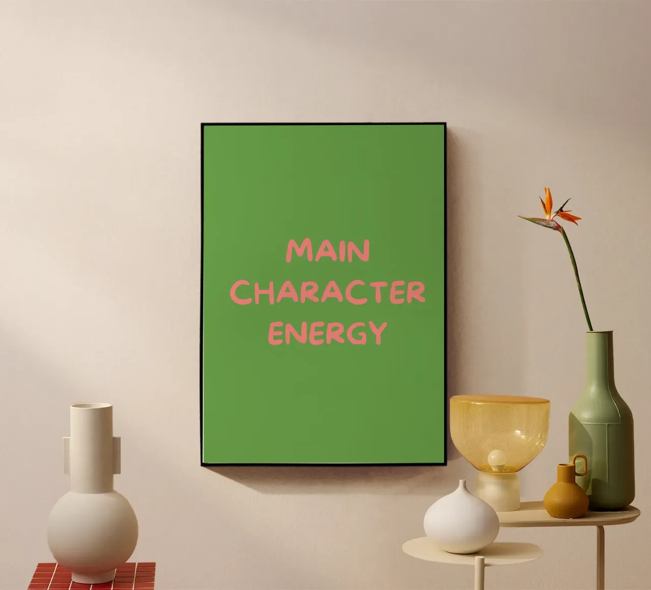 Main Character Energy | Pink & Green Typography Art Print plexiglass da PrintCessStudio