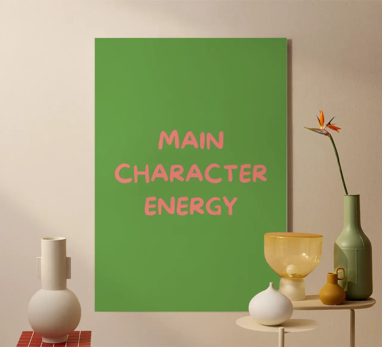 Main Character Energy | Pink & Green Typography Art Print plexiglass da PrintCessStudio