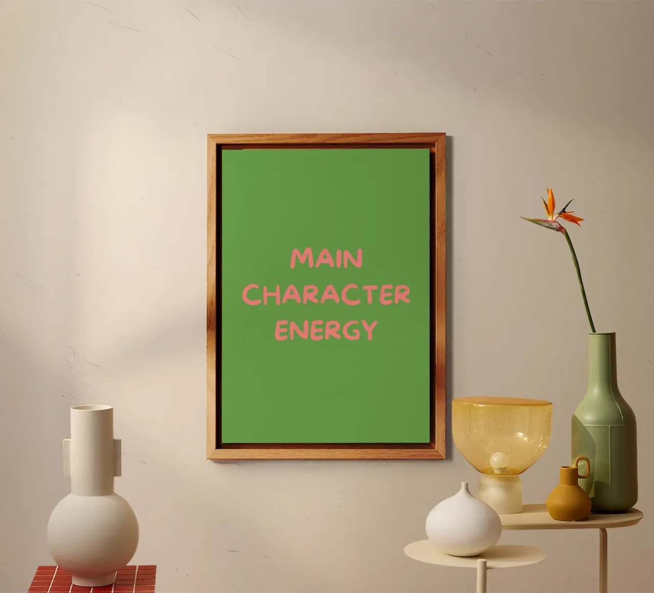 Main Character Energy | Pink & Green Typography Art Print alluminio dibond da PrintCessStudio