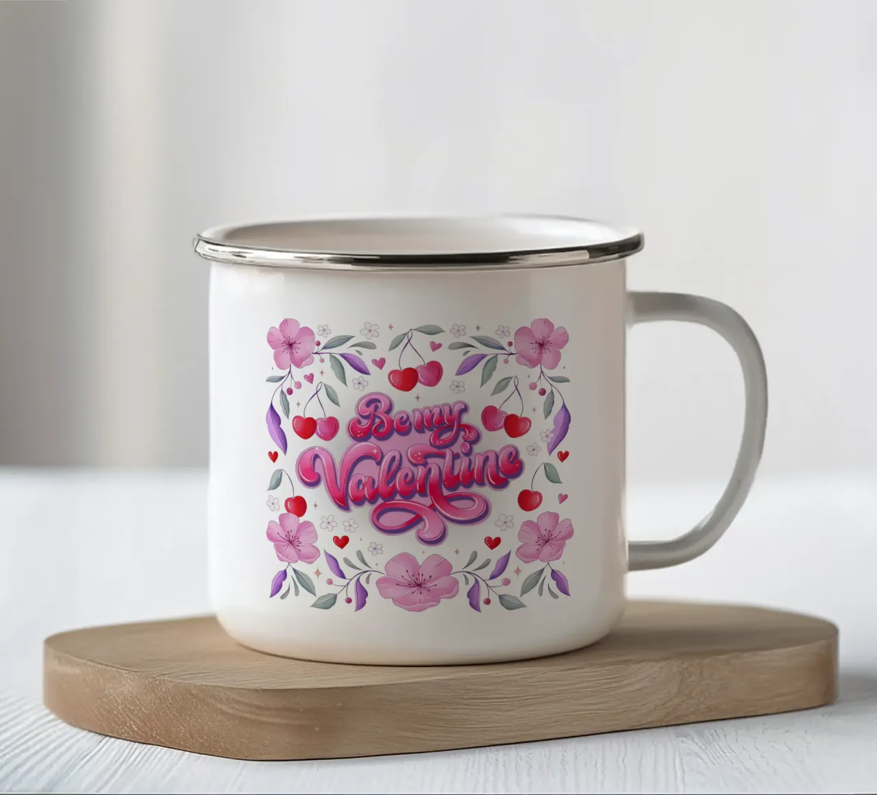 Be My Valentine. Ciliegie, cuori e scritte a mano sexy. tazza in smalto da CalliLetters
