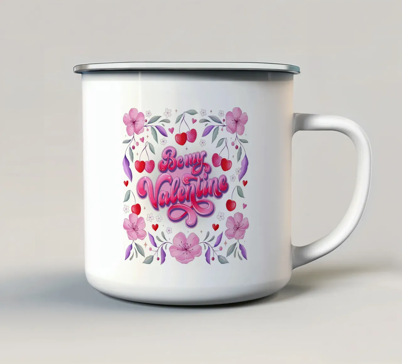 Be My Valentine. Ciliegie, cuori e scritte a mano sexy. tazza in smalto da CalliLetters