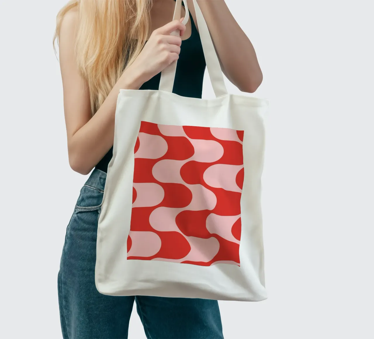 Retro Vibes | Pink & Red 70s-Inspired Art Print borsa in juta da PrintCessStudio