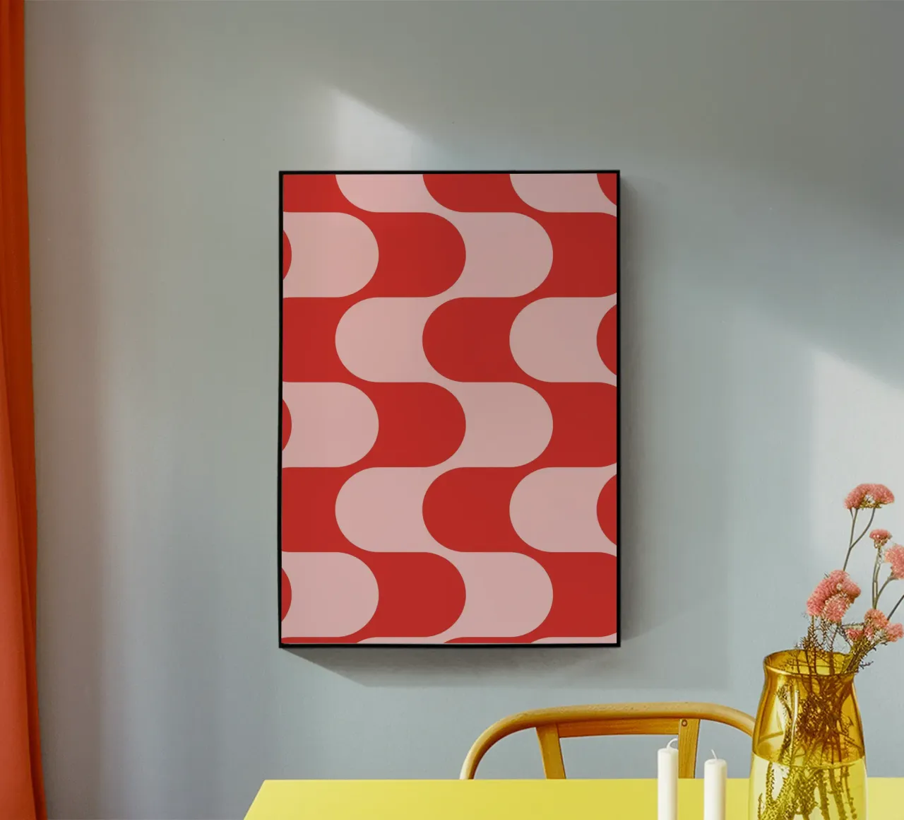 Retro Vibes | Pink & Red 70s-Inspired Art Print plexiglass da PrintCessStudio