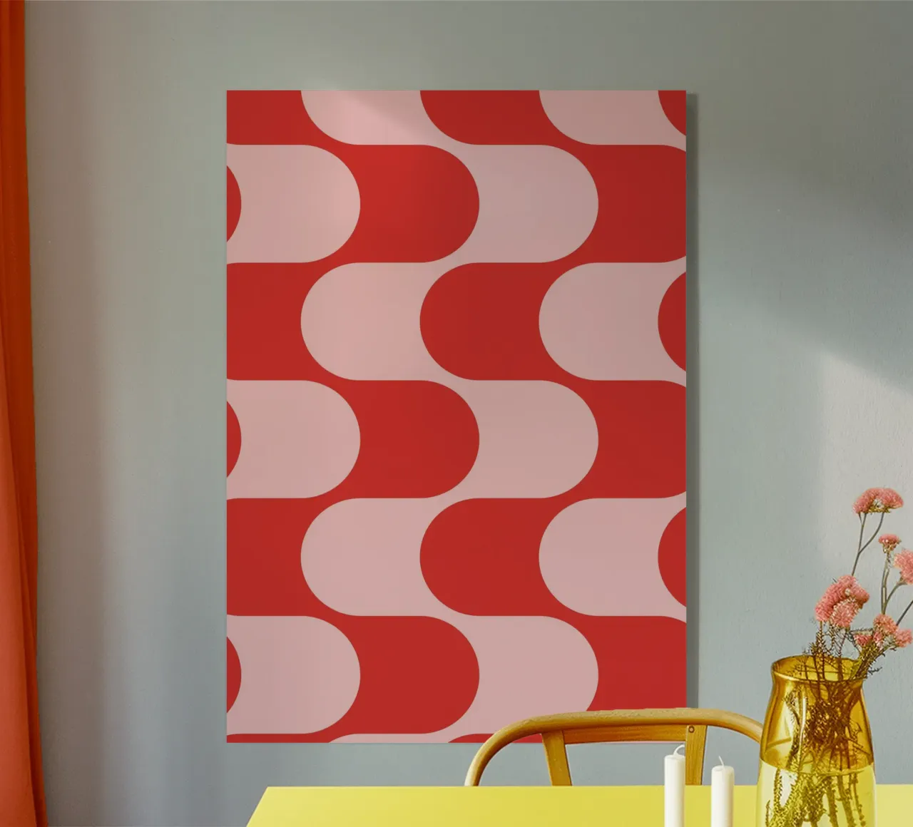 Retro Vibes | Pink & Red 70s-Inspired Art Print plexiglass da PrintCessStudio