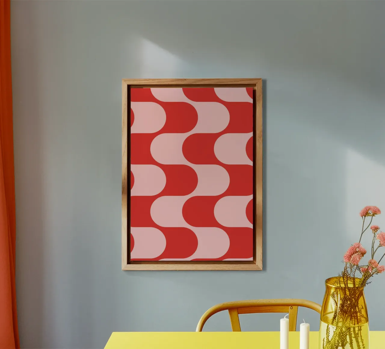 Retro Vibes | Pink & Red 70s-Inspired Art Print alluminio dibond da PrintCessStudio