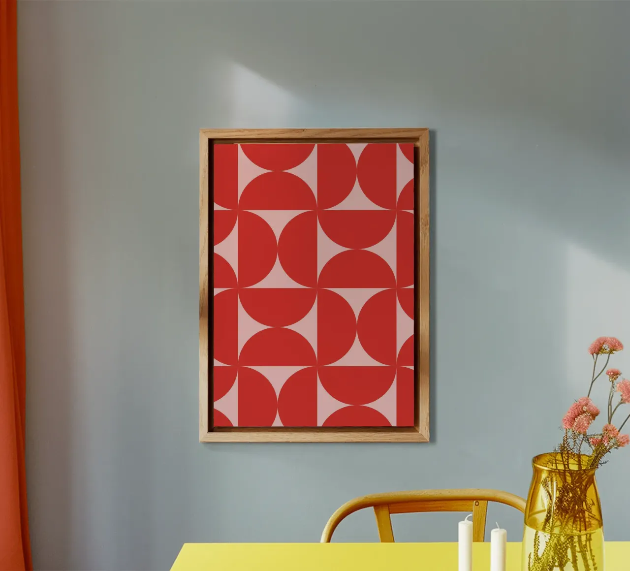 Sharp Shapes | Bold Pink & Red 70s-Inspired Art Print alluminio dibond da PrintCessStudio