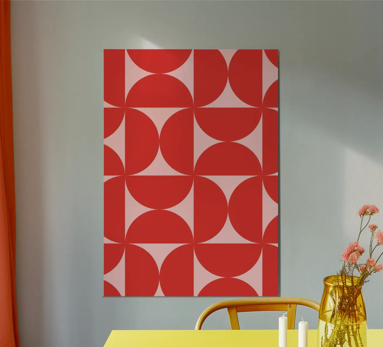 Sharp Shapes | Bold Pink & Red 70s-Inspired Art Print alluminio dibond da PrintCessStudio