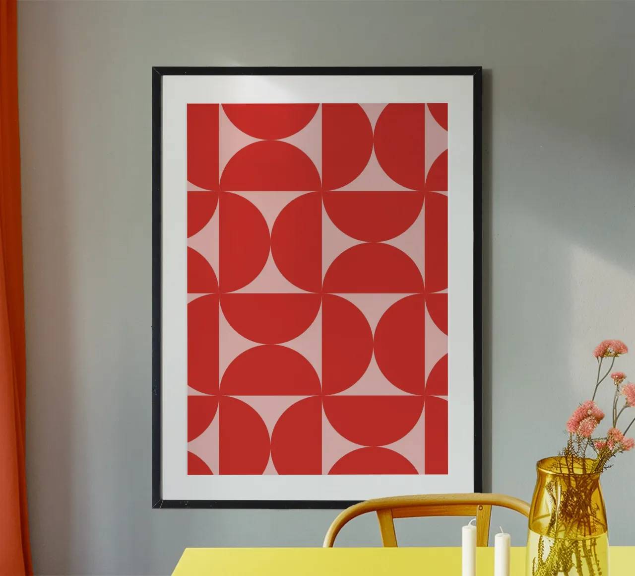 Sharp Shapes | Bold Pink & Red 70s-Inspired Art Print carta hahnemühle da PrintCessStudio