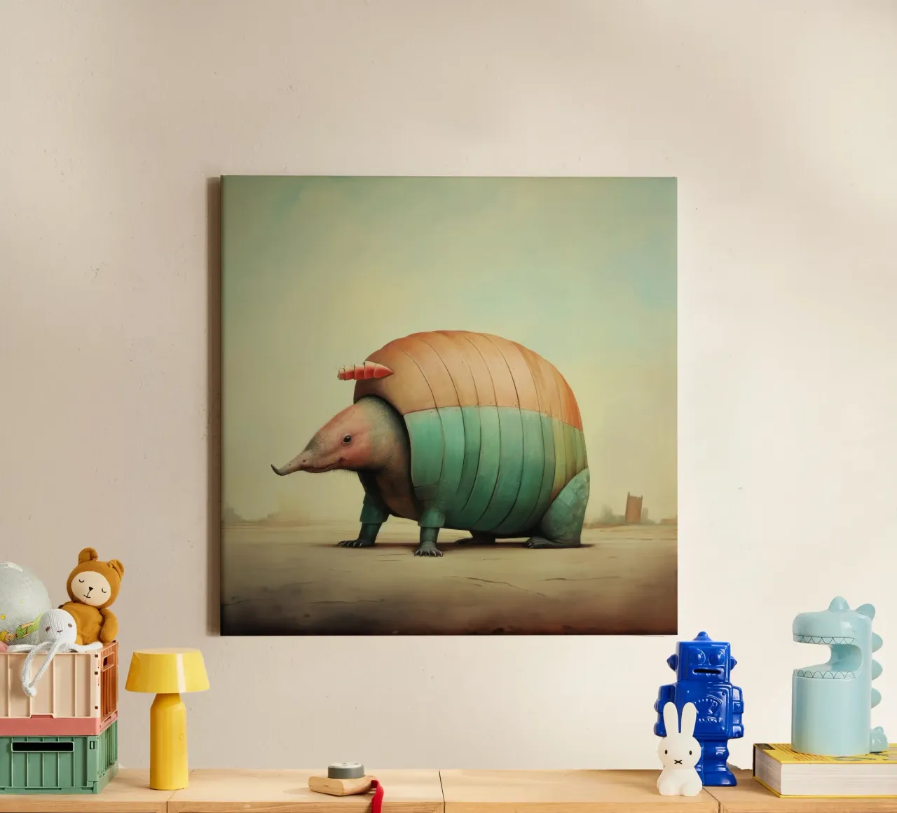 Minimal Armadillo 3 canvas by Minimal Animal Art