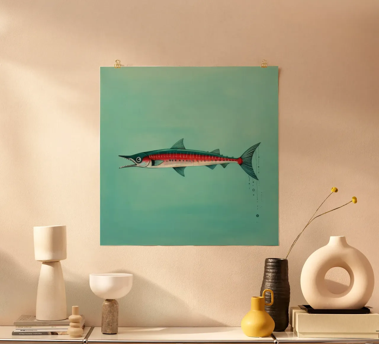 Barracuda minimo 2 poster con telaio in alluminio da Minimal Animal Art
