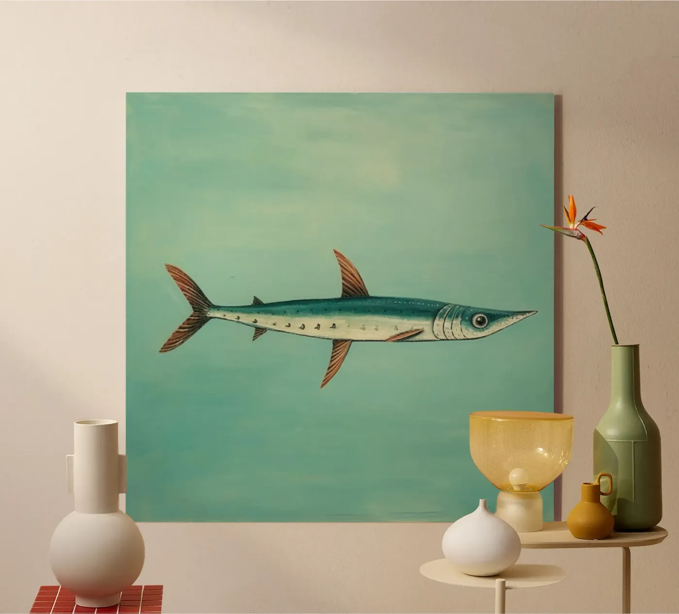 Minimaal Barracuda acryl van Minimal Animal Art