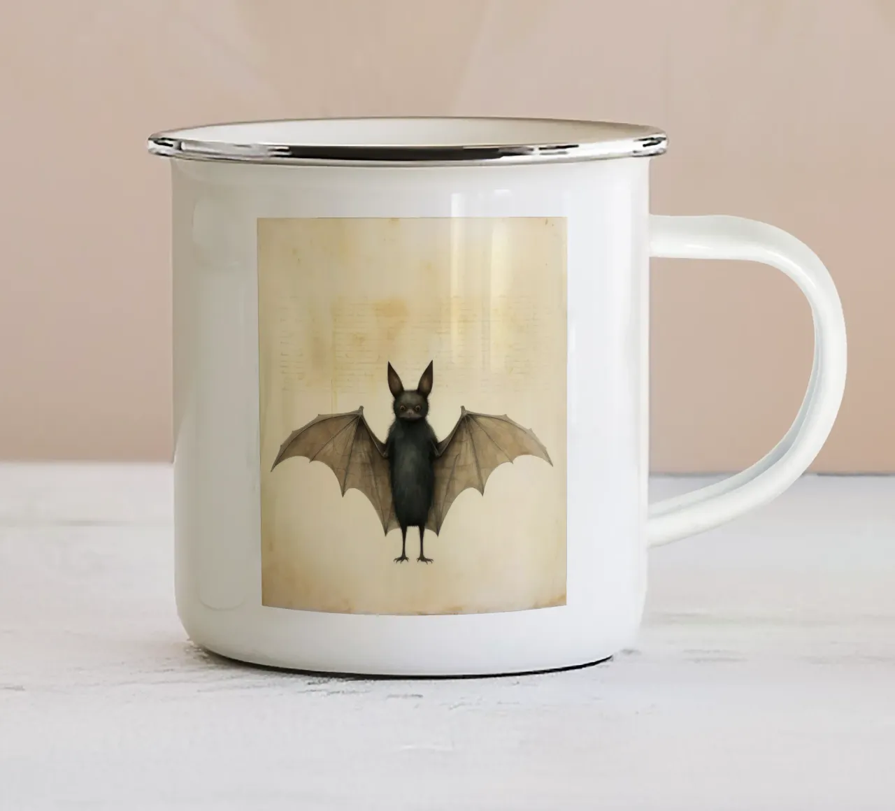 Minimal Fledermaus 2 Emaille Tasse von Minimal Animal Art