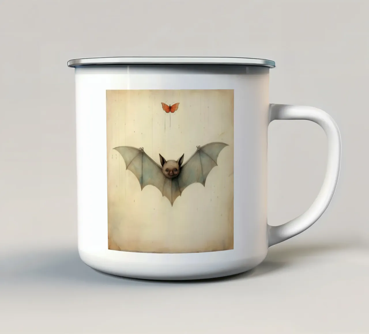 Minimal Fledermaus 3 Emaille Tasse von Minimal Animal Art