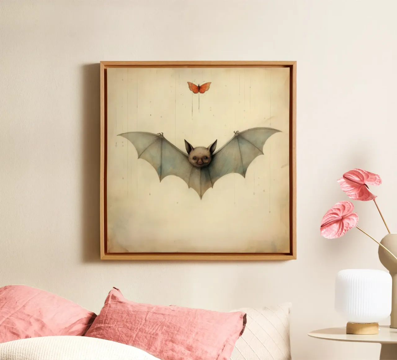 Minimum Bat canvas van Minimal Animal Art