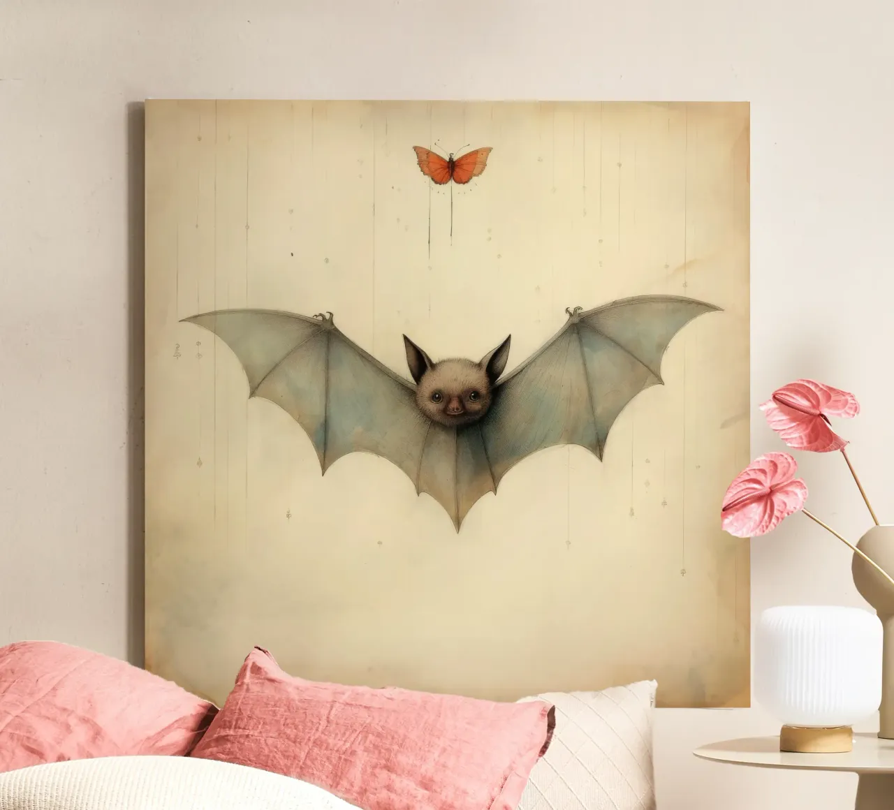 Minimum Bat canvas van Minimal Animal Art