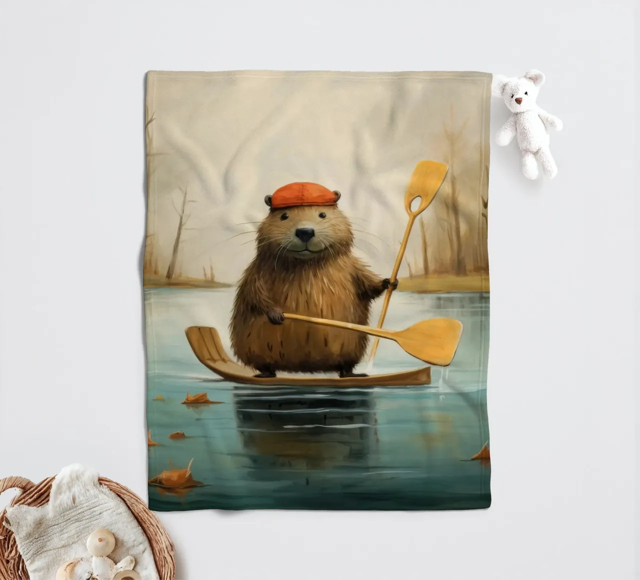 Minimal Beaver 2 fleece blanket by Minimal Animal Art