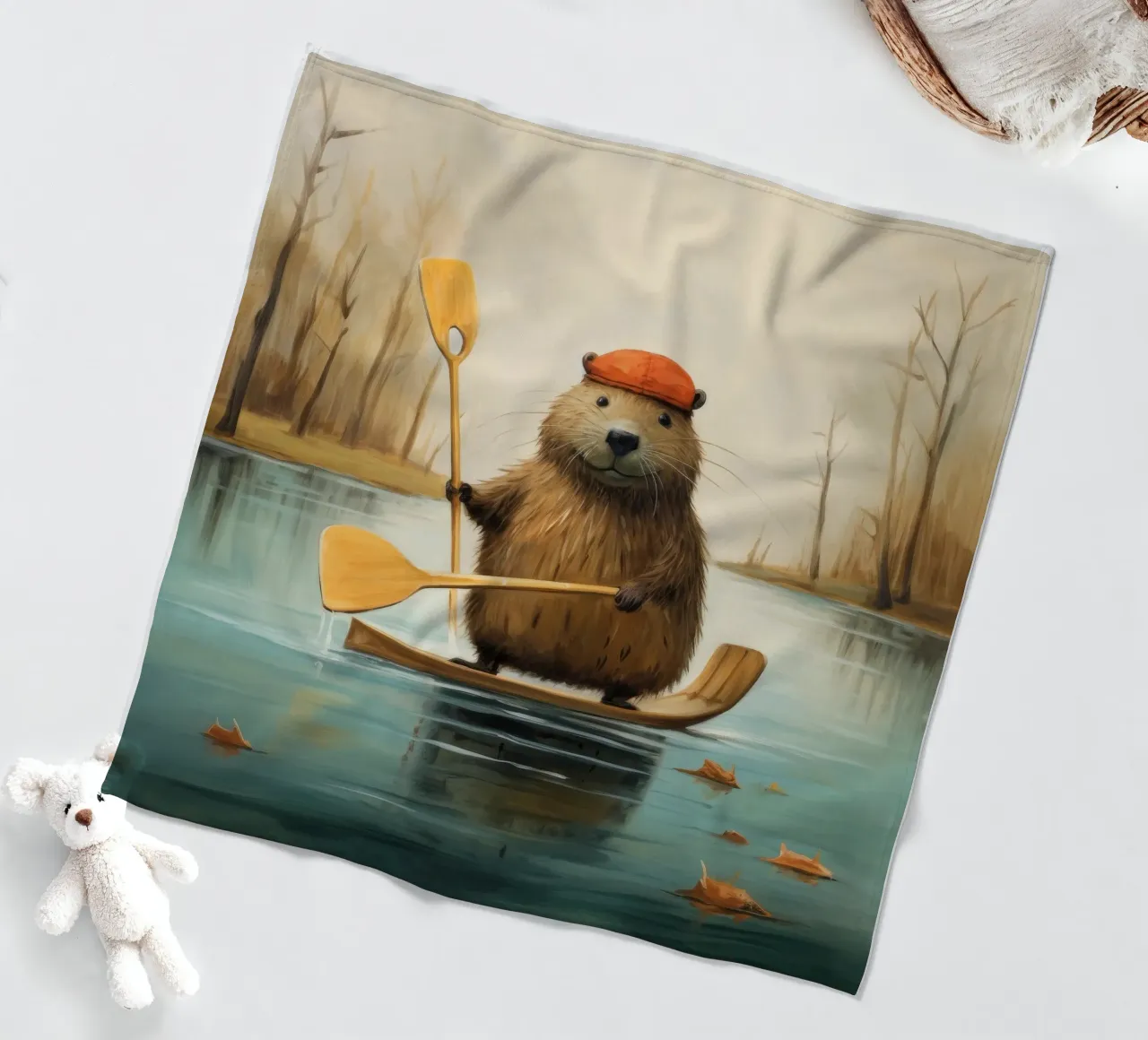 Minimal Beaver 2 fleece blanket by Minimal Animal Art