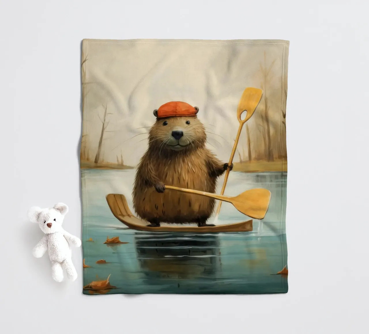 Minimal Beaver 2 fleece blanket by Minimal Animal Art