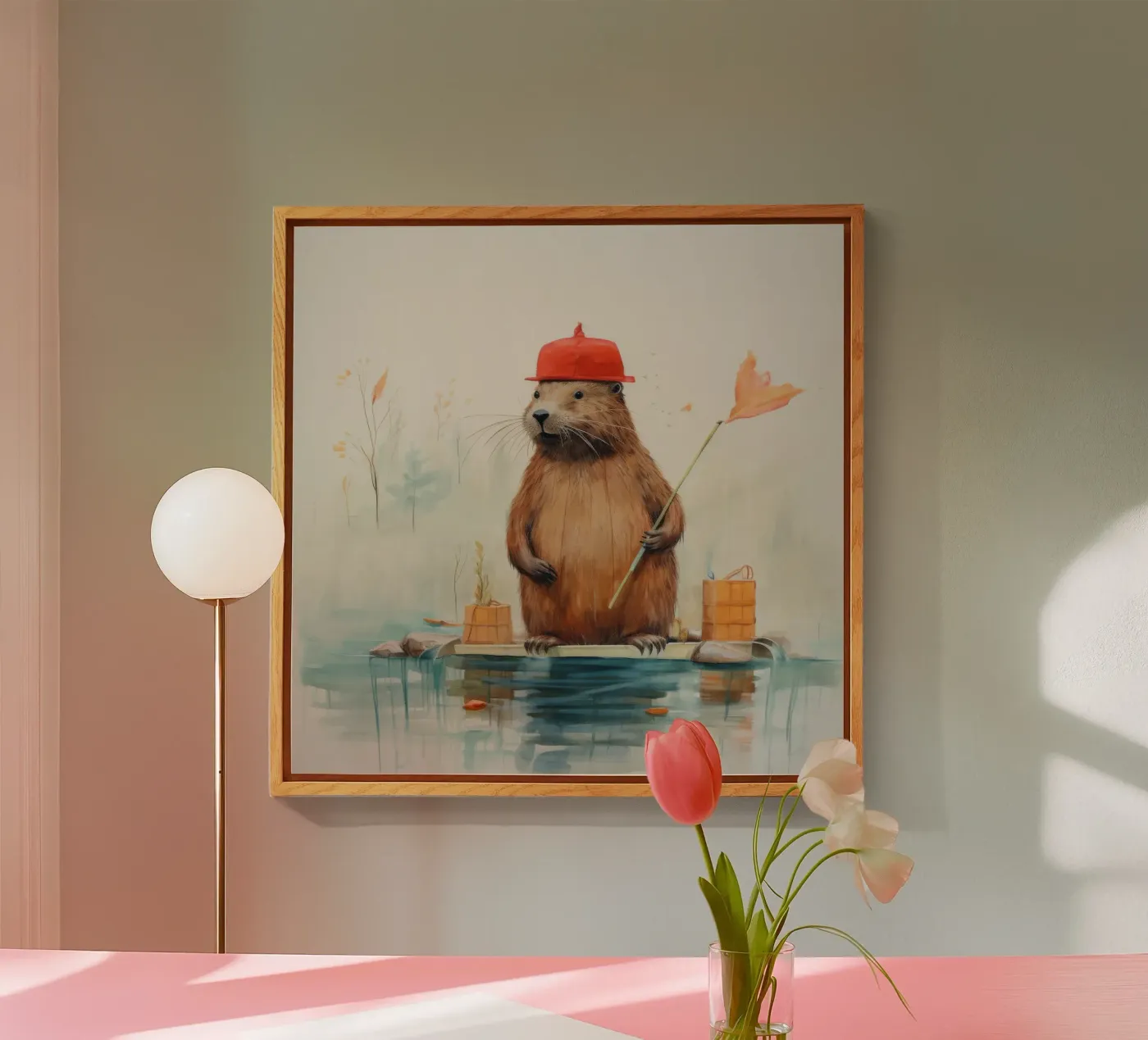 Minimal Beaver acryl van Minimal Animal Art