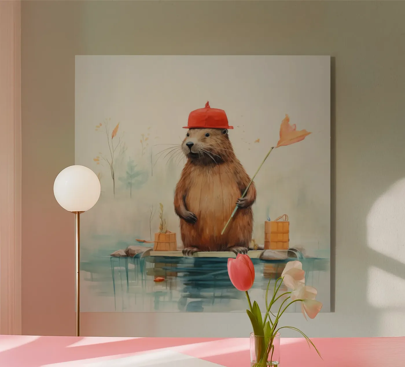 Minimal Beaver acryl van Minimal Animal Art