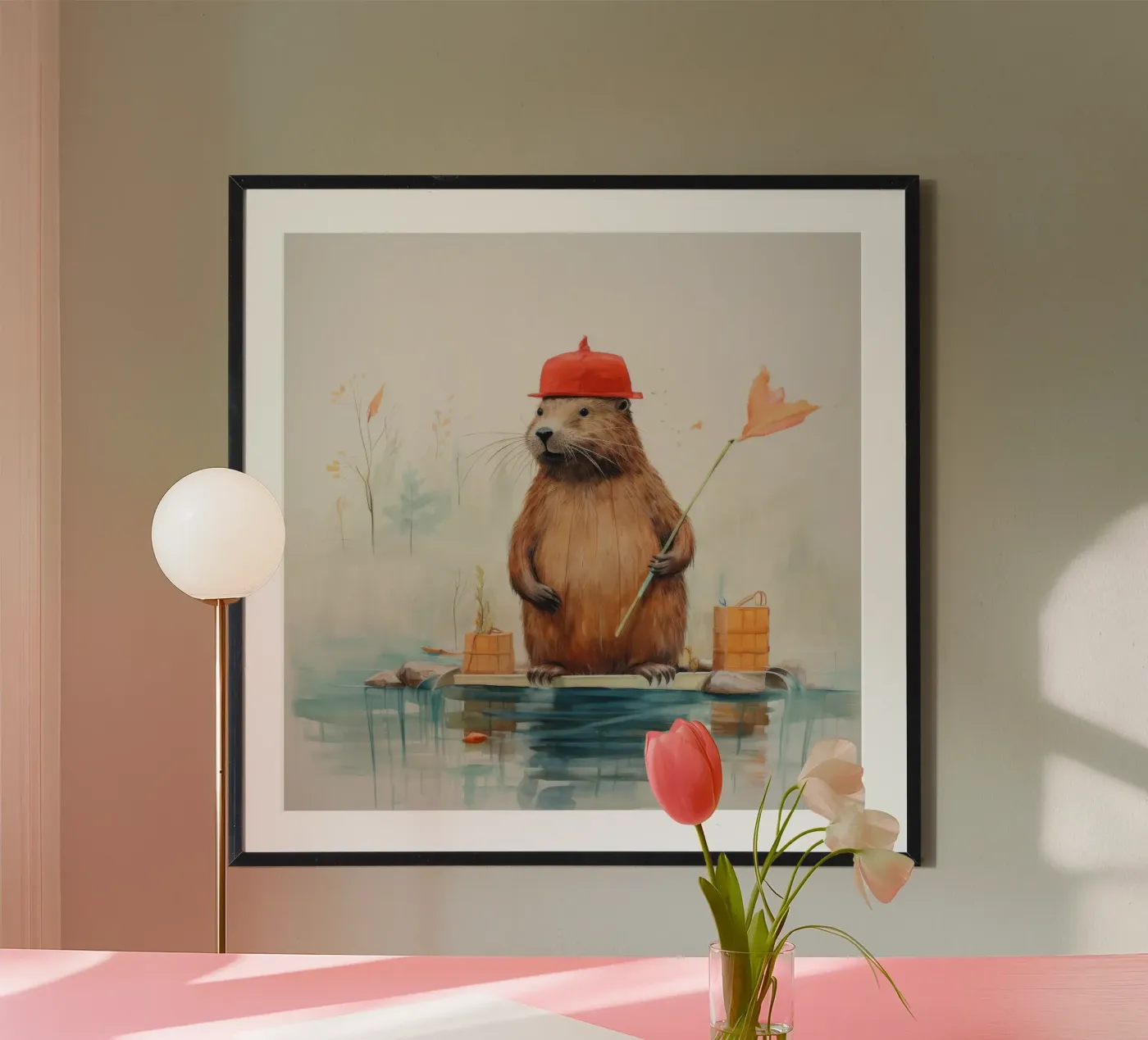 Minimaal Bever poster van Minimal Animal Art