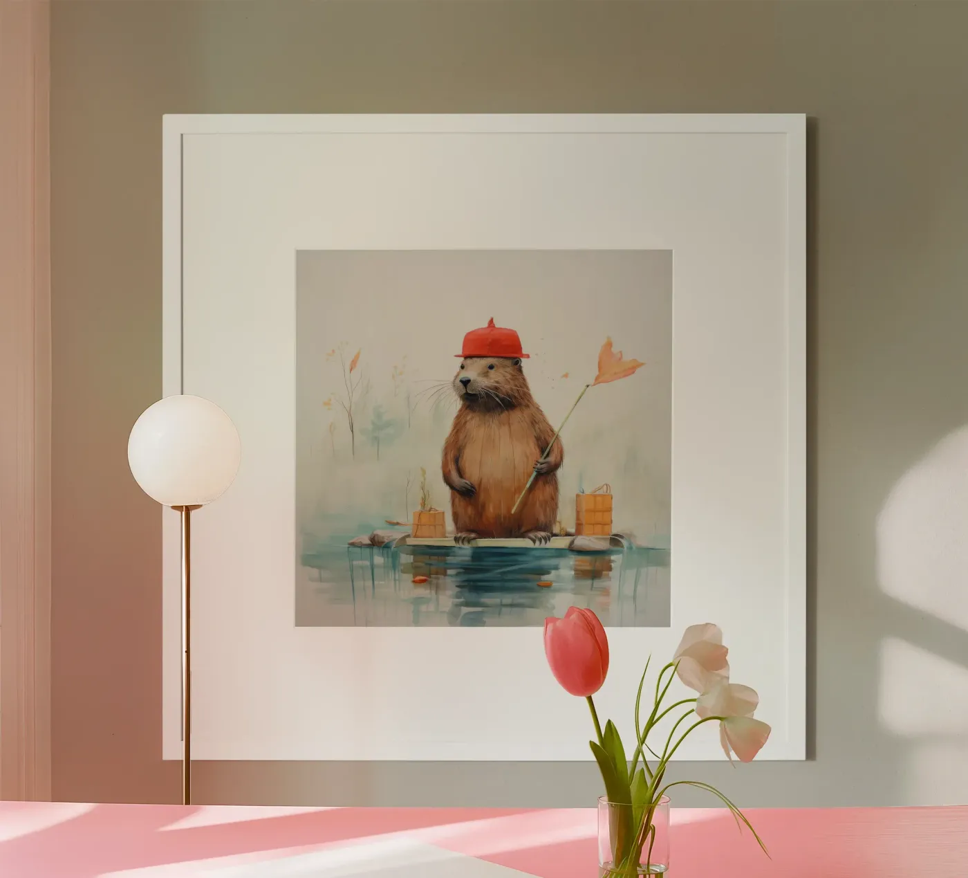 Minimaal Bever poster van Minimal Animal Art