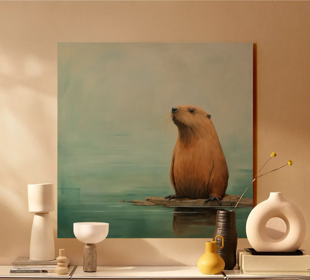 Castor minimal 4 panneau forex de Minimal Animal Art