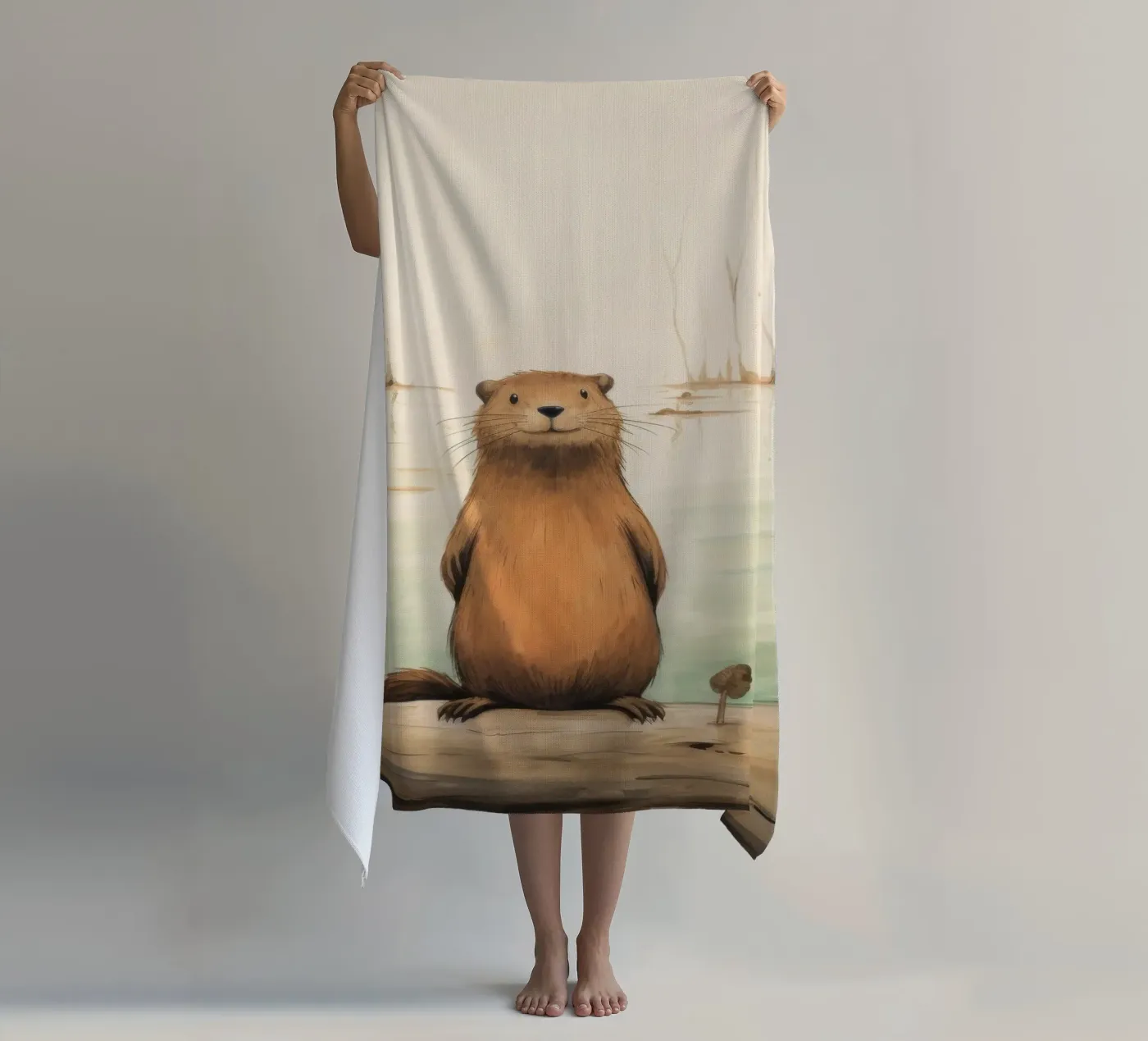 Minimaal Bever strandhanddoek van Minimal Animal Art