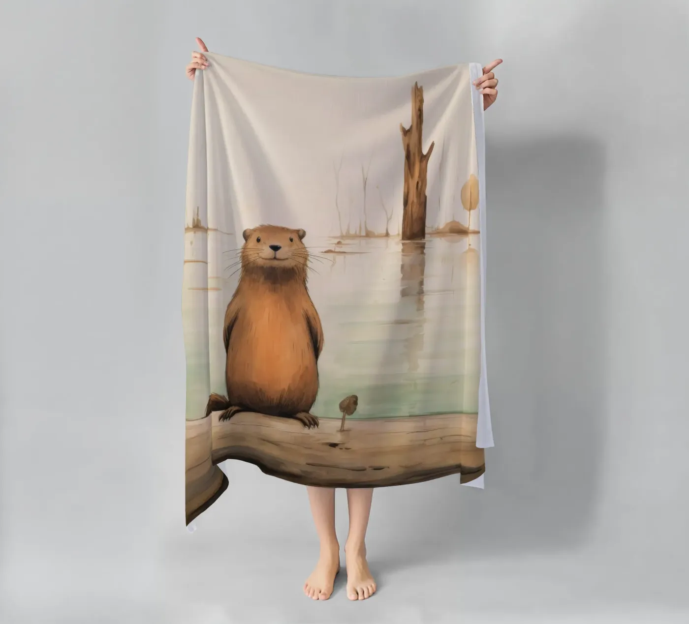 Minimaal Bever strandhanddoek van Minimal Animal Art