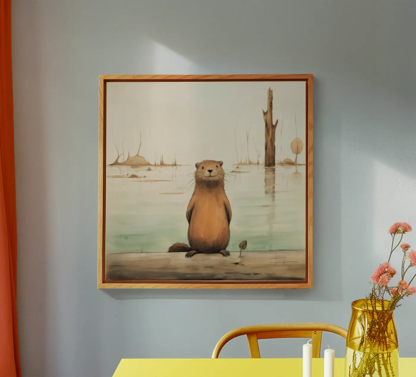 Minimaal Bever acryl van Minimal Animal Art