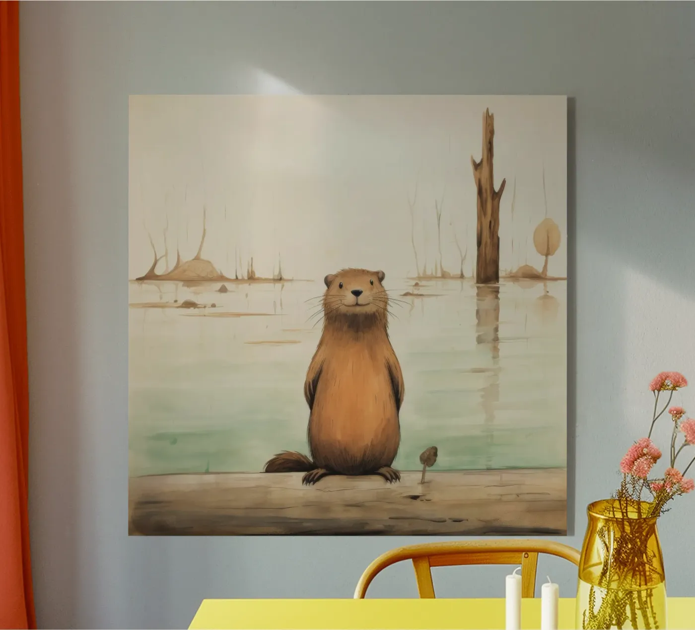 Minimaal Bever acryl van Minimal Animal Art