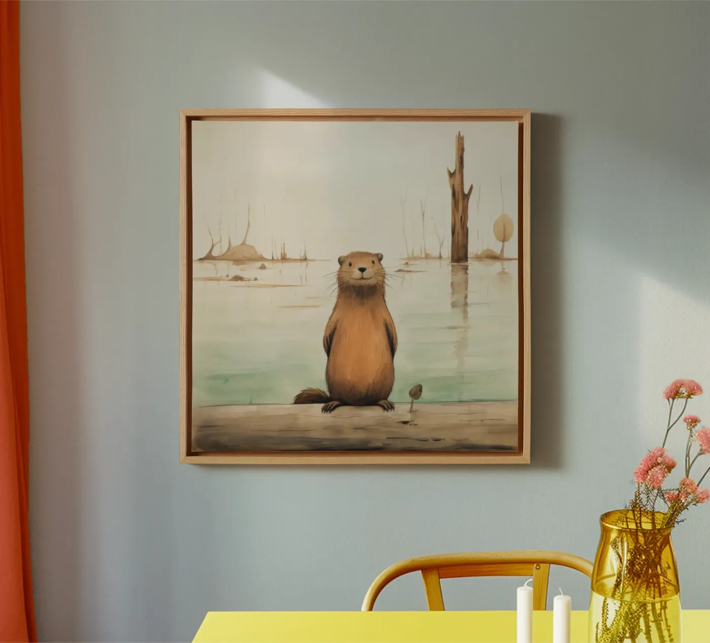 Minimaal Bever canvas van Minimal Animal Art