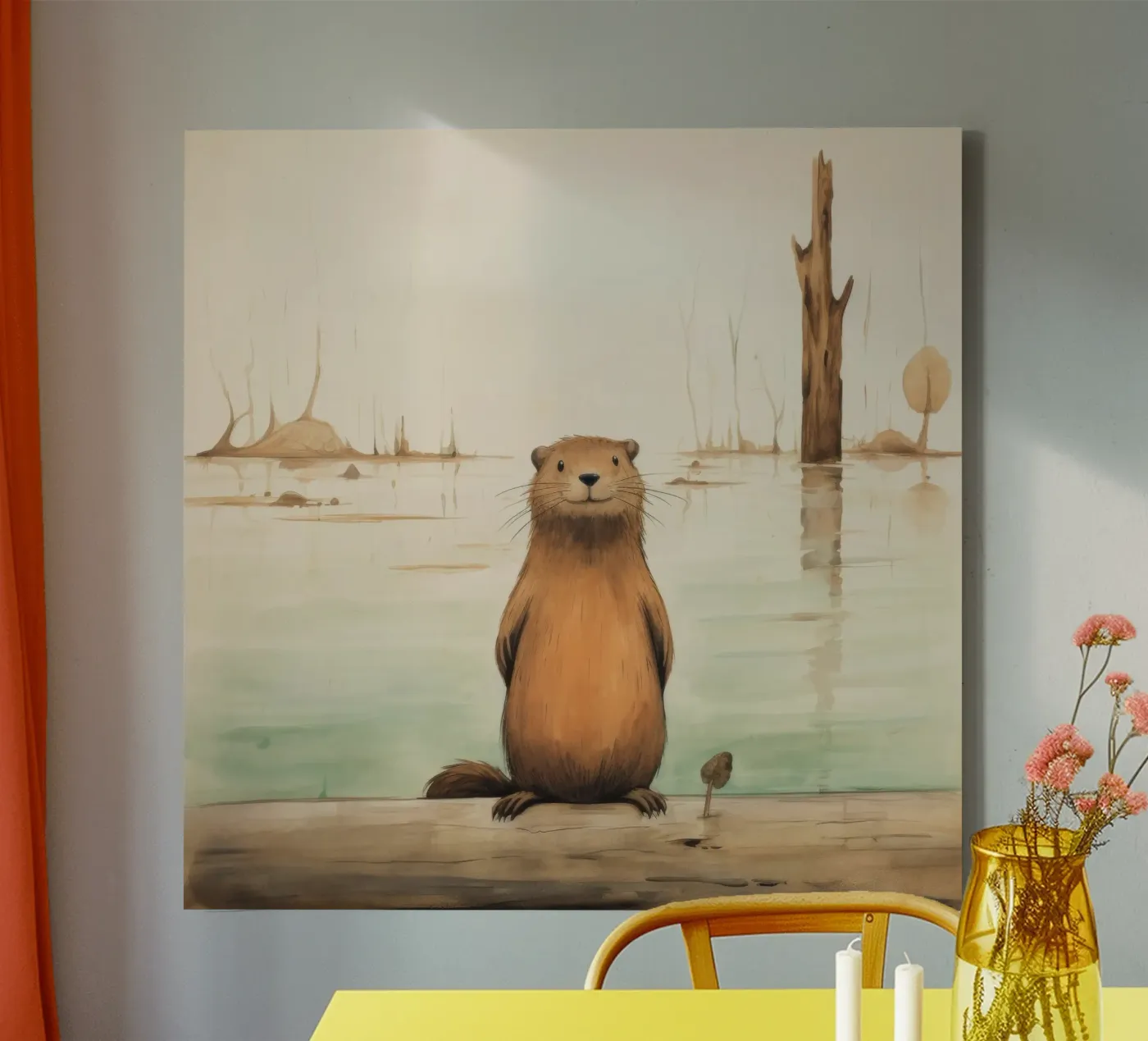 Minimaal Bever canvas van Minimal Animal Art