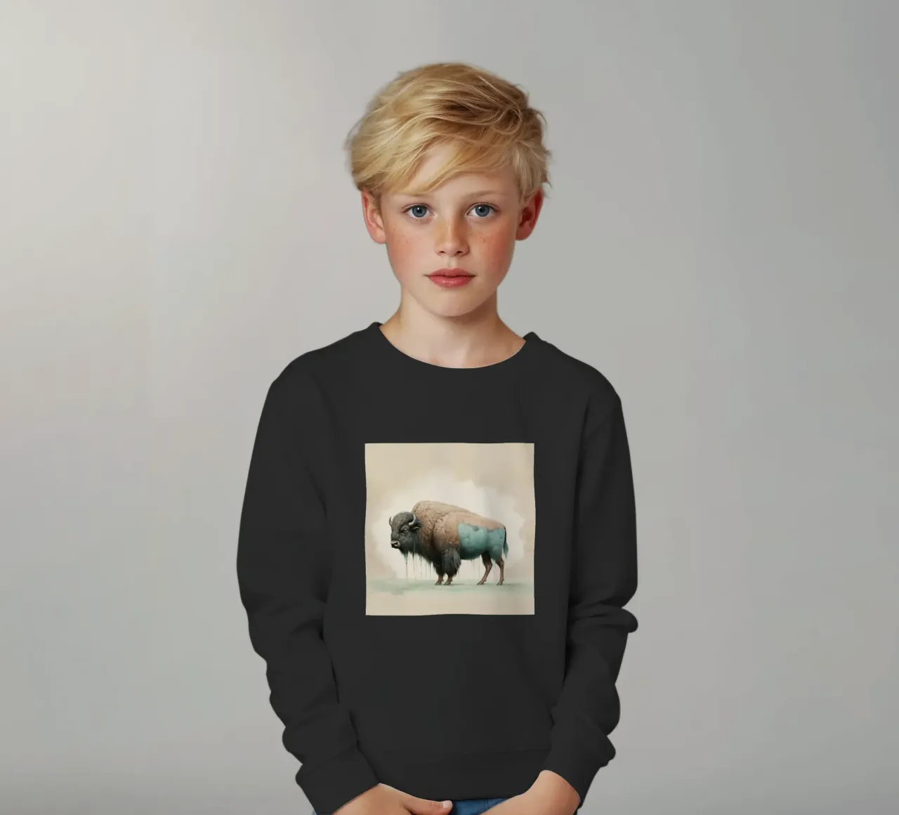 Bisonte minimo 2 felpa bambino da Minimal Animal Art