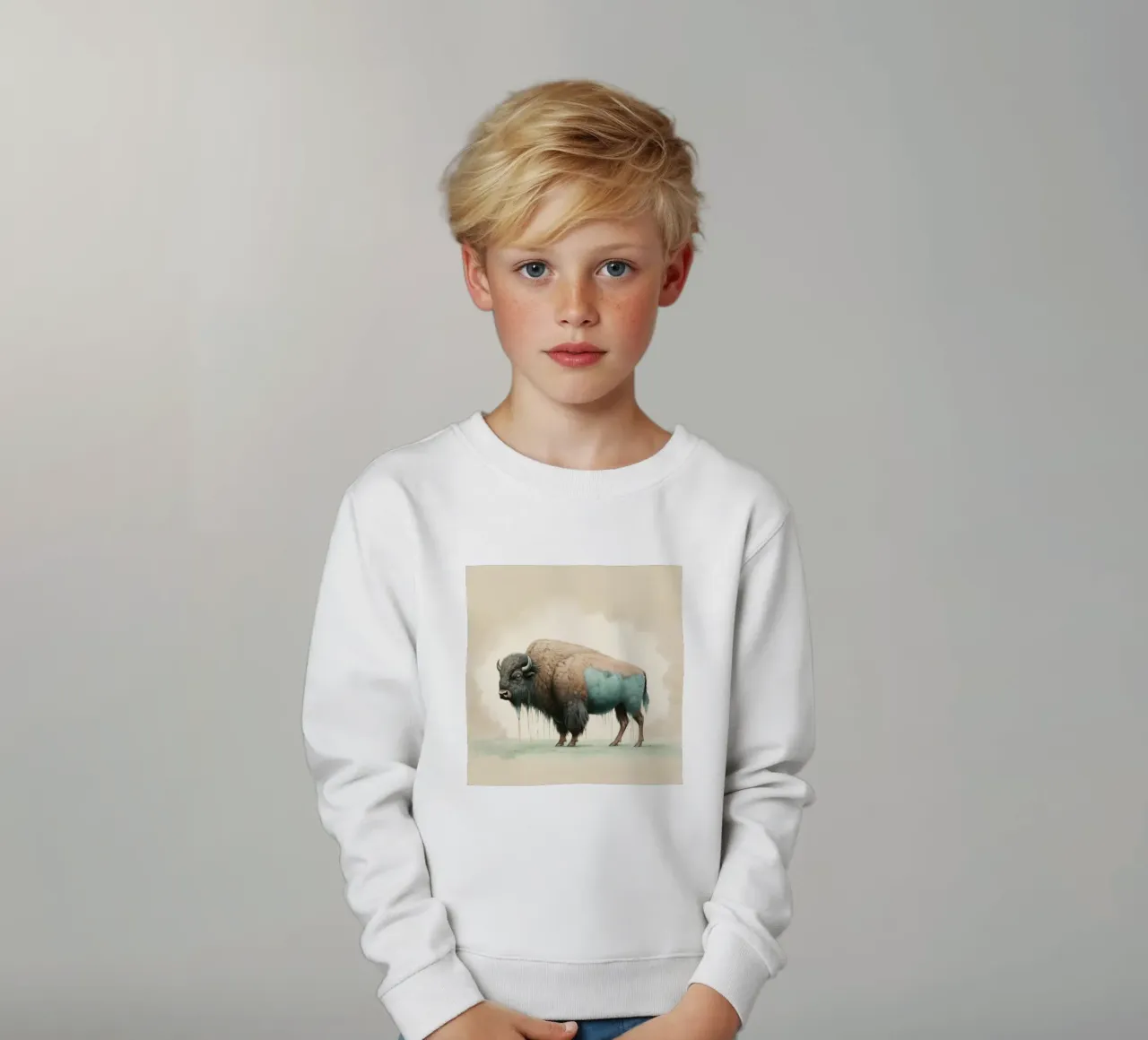 Bisonte mínimo 2 sudadera para niño de Minimal Animal Art