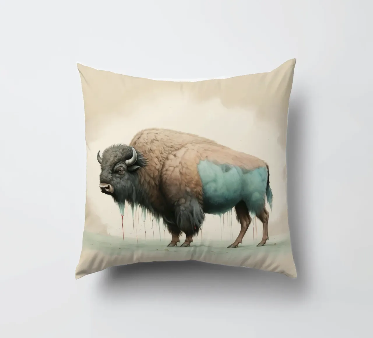 Minimale bizon 2 kussen van Minimal Animal Art