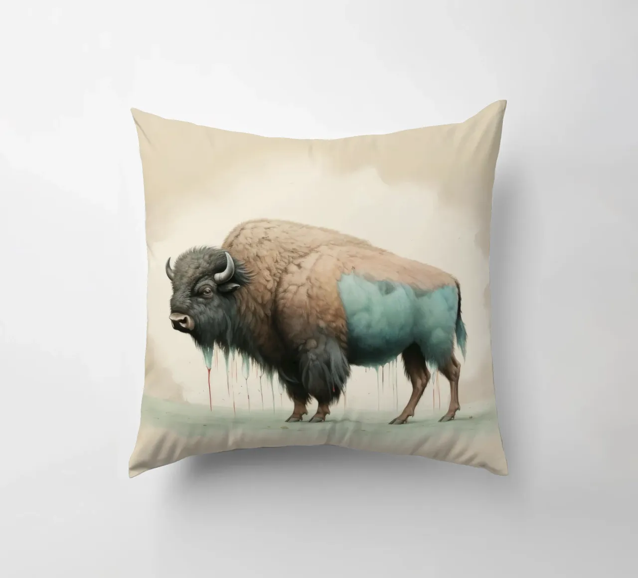 Minimale bizon 2 kussen van Minimal Animal Art