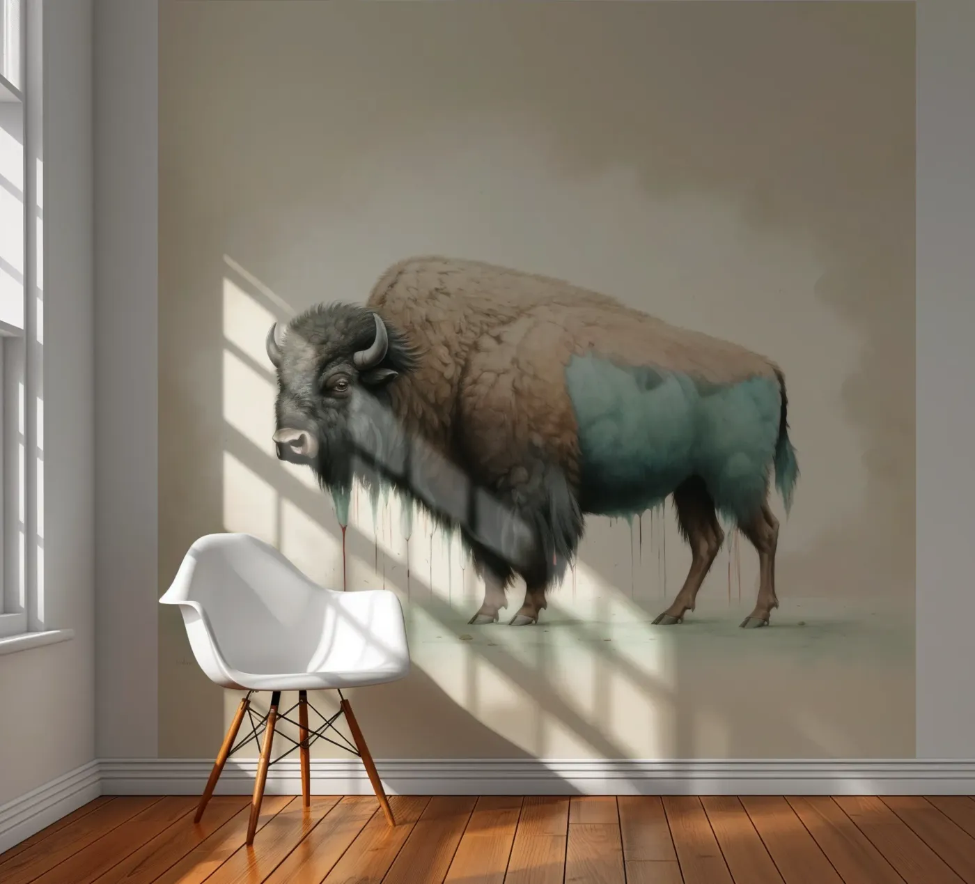 Minimaal Bison fotobehang van Minimal Animal Art