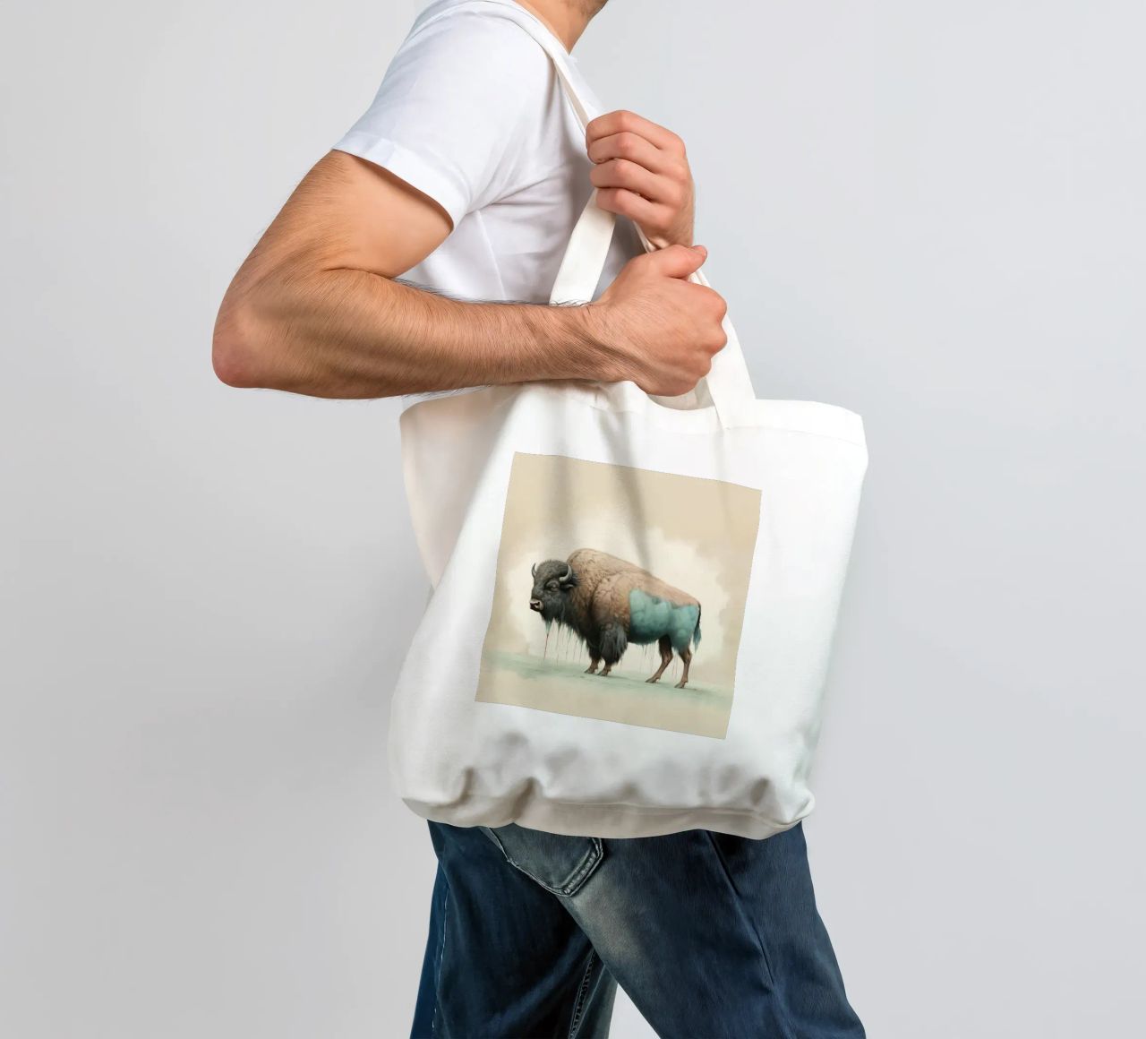 Bisonte minimo 2 borsa in juta da Minimal Animal Art