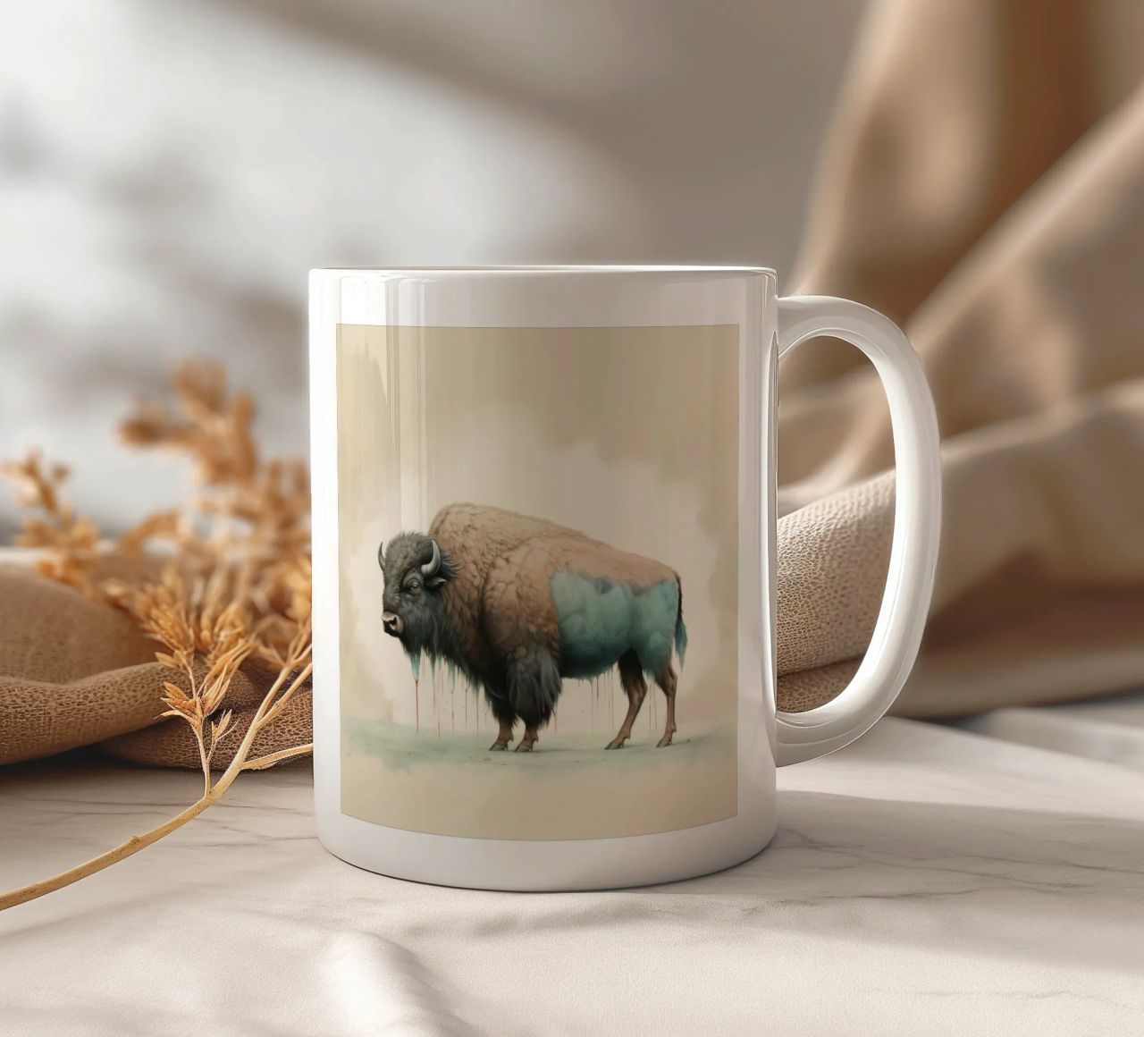 Bisonte minimo 2 tazza in ceramica da Minimal Animal Art